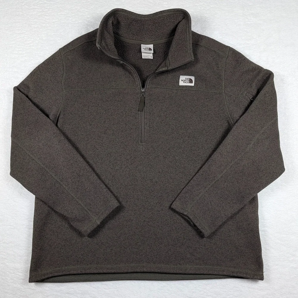 The North Face Gordon Lyons 1/4 Zip‎ Mens 2XL Brown Deep Pile Fleece Pullover
